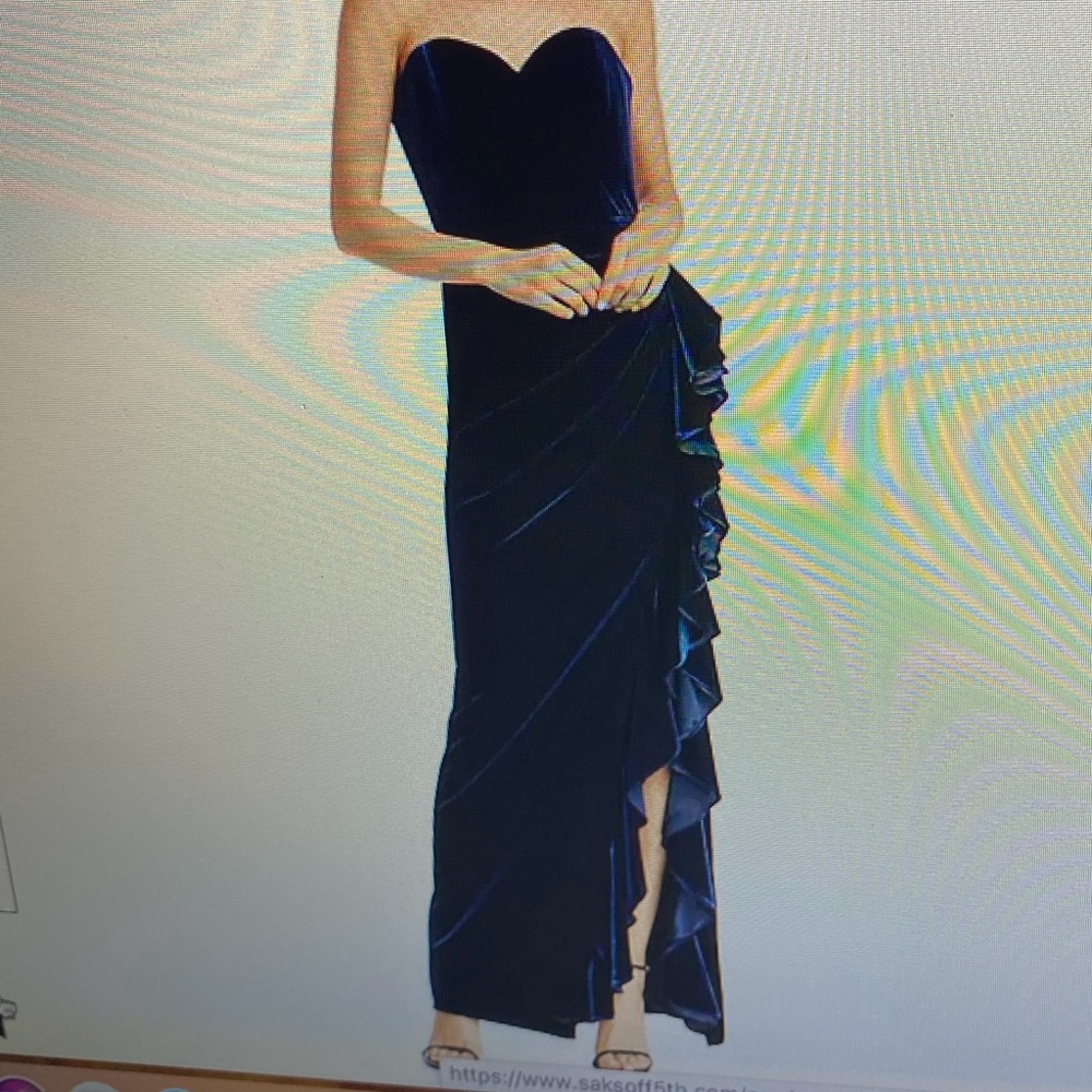 Badgley Mischka Strapless Navy Velvet Dress